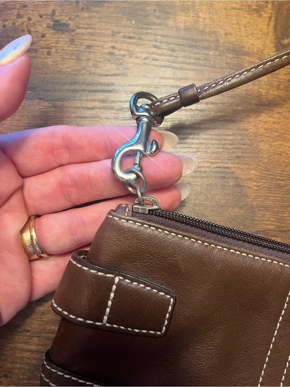 Coach Classic Brown Leather Wristlet Bag